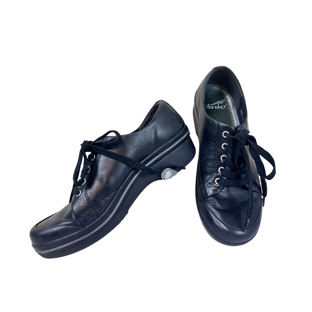 Dansko Lace Up Shoes Womens 40 Black Good Leather Slip Resistant 6601020200
